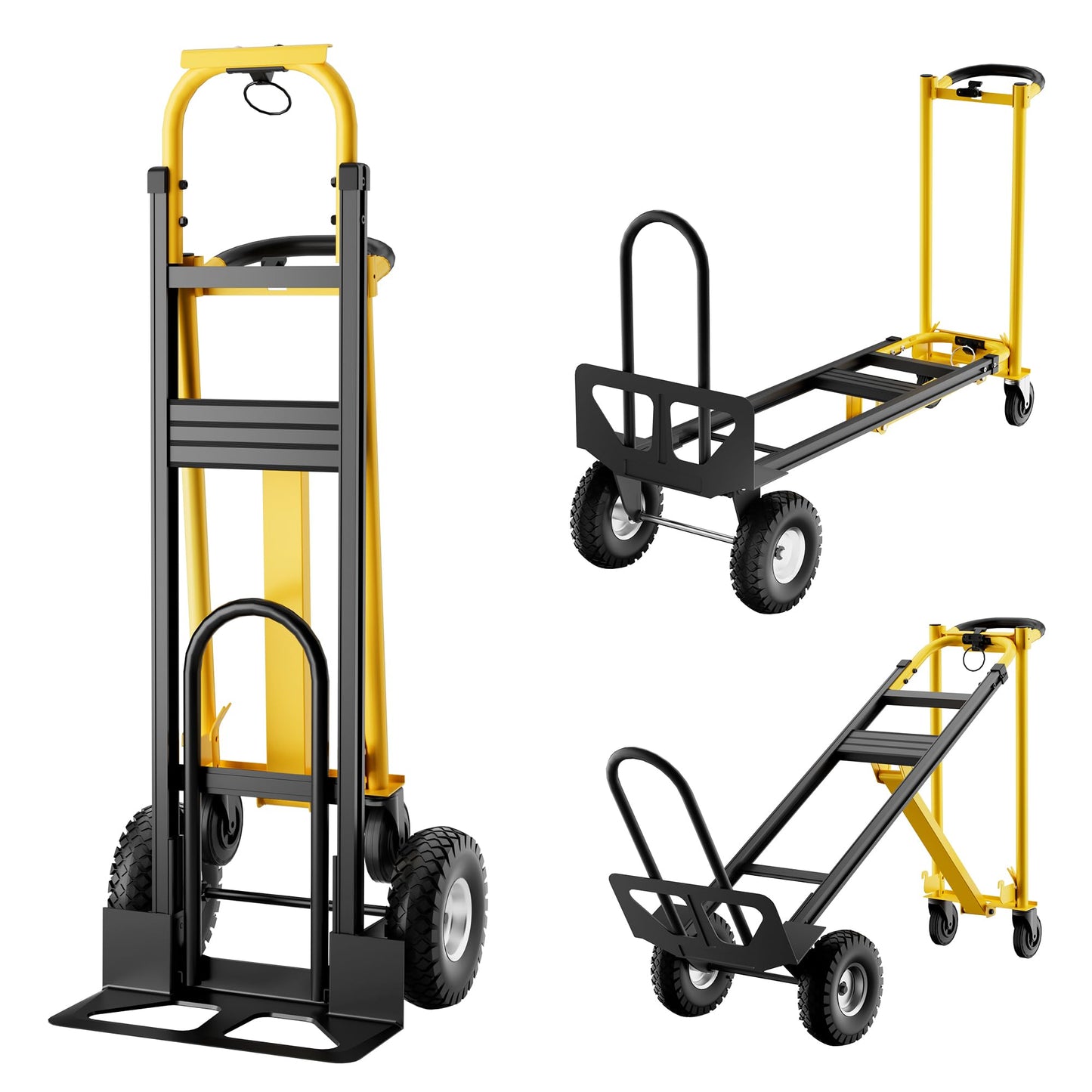 3-in-1 Heavy Duty Convertible Hand Truck, 800 lbs Capacity Dolly Cart with Wheels, Foldable Dolly Cart Converts from Hand Truck Dollys to Platform Carts, for Moving, Shopping, Travel(Yellow+Black)