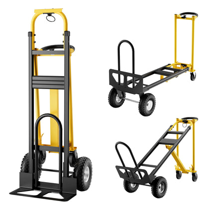 3-in-1 Heavy Duty Convertible Hand Truck, 800 lbs Capacity Dolly Cart with Wheels, Foldable Dolly Cart Converts from Hand Truck Dollys to Platform Carts, for Moving, Shopping, Travel(Yellow+Black)