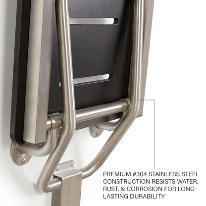 24" x 15" Black Folding Wall Mount Shower Seat Bench, ADA Compliant