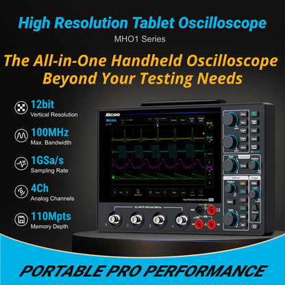 SainSmart Micsig 12-bit High Resolution Tablet Oscilloscope MHO1, 100MHz Bandwidth, ≤3.5ns Rise Time, 4 Channels, Integrated 4 5/6 Digit Multimeter, 1GSa/s, 8” HD Touch Screen & 16000mAh Battery