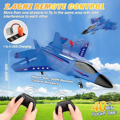 Fremego RC Airplane F22 Fighter Jet for Kids &amp Adults 2.4GHz Remote Control with Gyro Stabilization LED Lights Crash Resistant EPP Foam Perfect Beginner Gift(Blue)