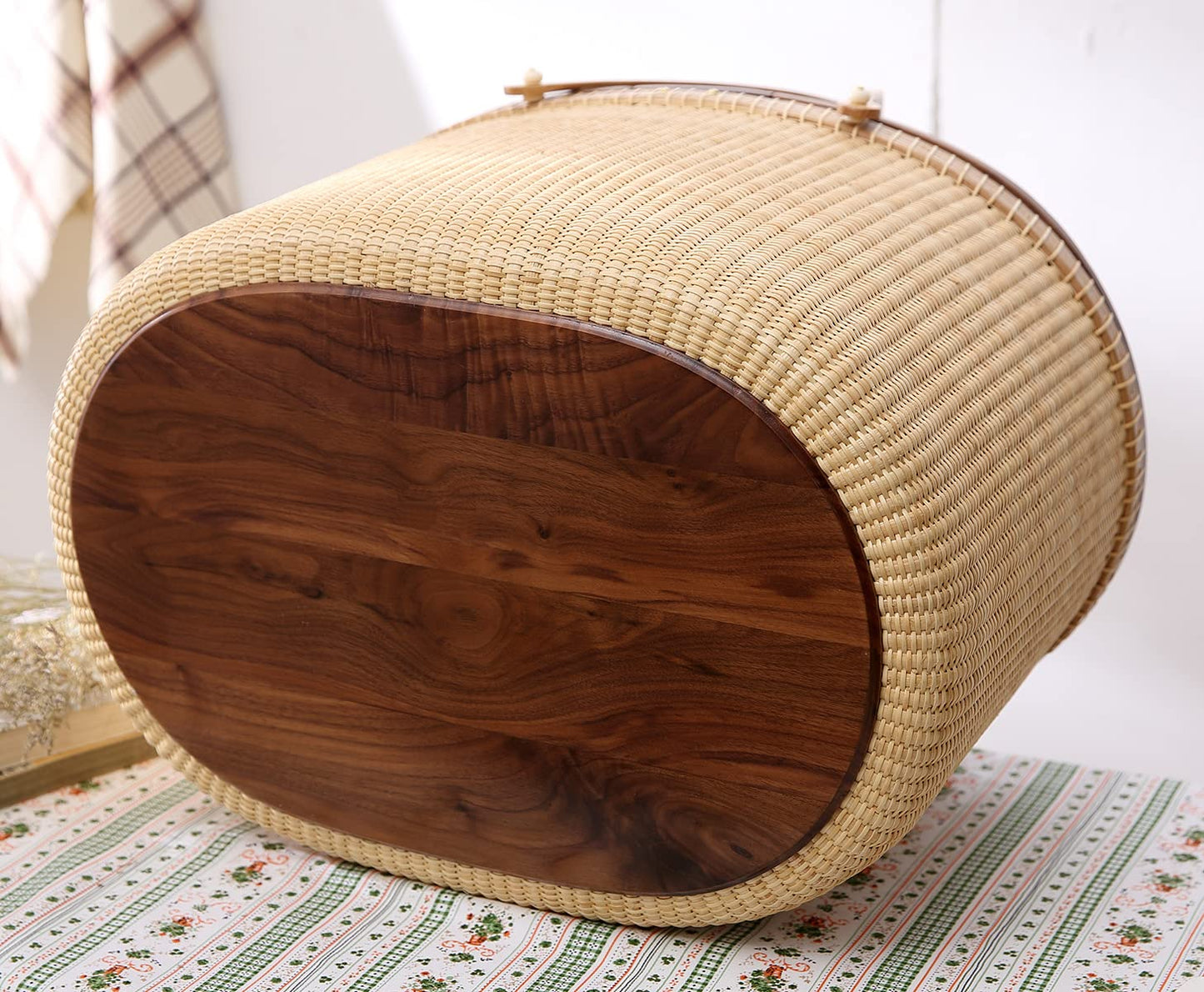 Teng Tian Nantucket Basket Crafts Cane-on-Cane Weave Picnic Basket Shopping Basket Basket Storage Basket Two Swing Handles (Black Walnut Activity Double Open)
