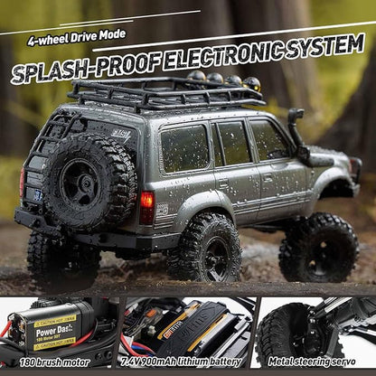 FCX18 FMS RC Crawler Toyota Cruiser 1/18 LC80 Offroad Trucks 4X4 RC Rock Crawler with Portal Axles LED Lights for Adults (Grey)