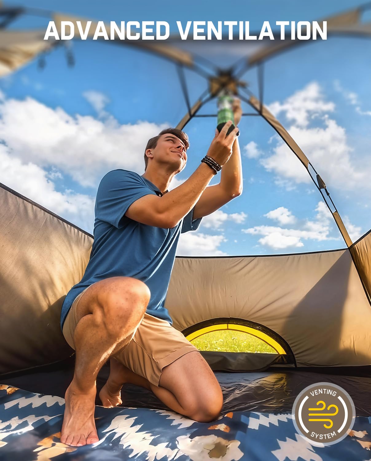 FanttikOutdoor Zeta C4 Camping Tent, 4 Person Instant Dome Tent, Easy Setup in 60s, Portable Waterproof Cabin Tent with Pre-Attached Poles & Air Vent, Ideal for Camping, Hiking, Backyard