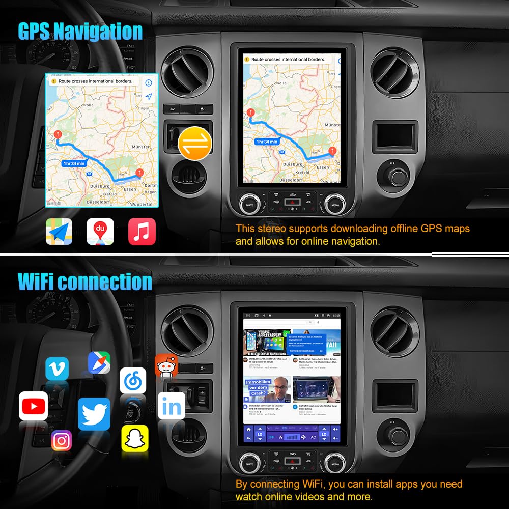 AWESAFE Car Radio for Ford Expedition 2015 2016 2017, Android 13 8 Core T Style 12.1 Inch IPS Touch Screen Car Stereo with Wireless Carplay/Android Auto, GPS, WiFi, Bluetooth, FM, DSP - [4GB+64GB]