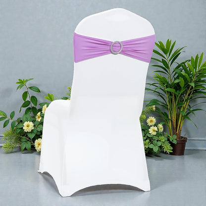 MDS Premium Stretch Spandex Chair Sashes - Pack of 50 Light Purple Covers with Buckle Slider for Weddings & Events
