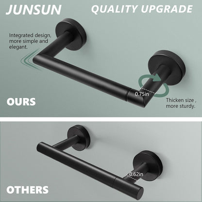 JunSun Matte Black Toilet Paper Holder - Wall-Mounted Pivoting Design for Large Mega Rolls