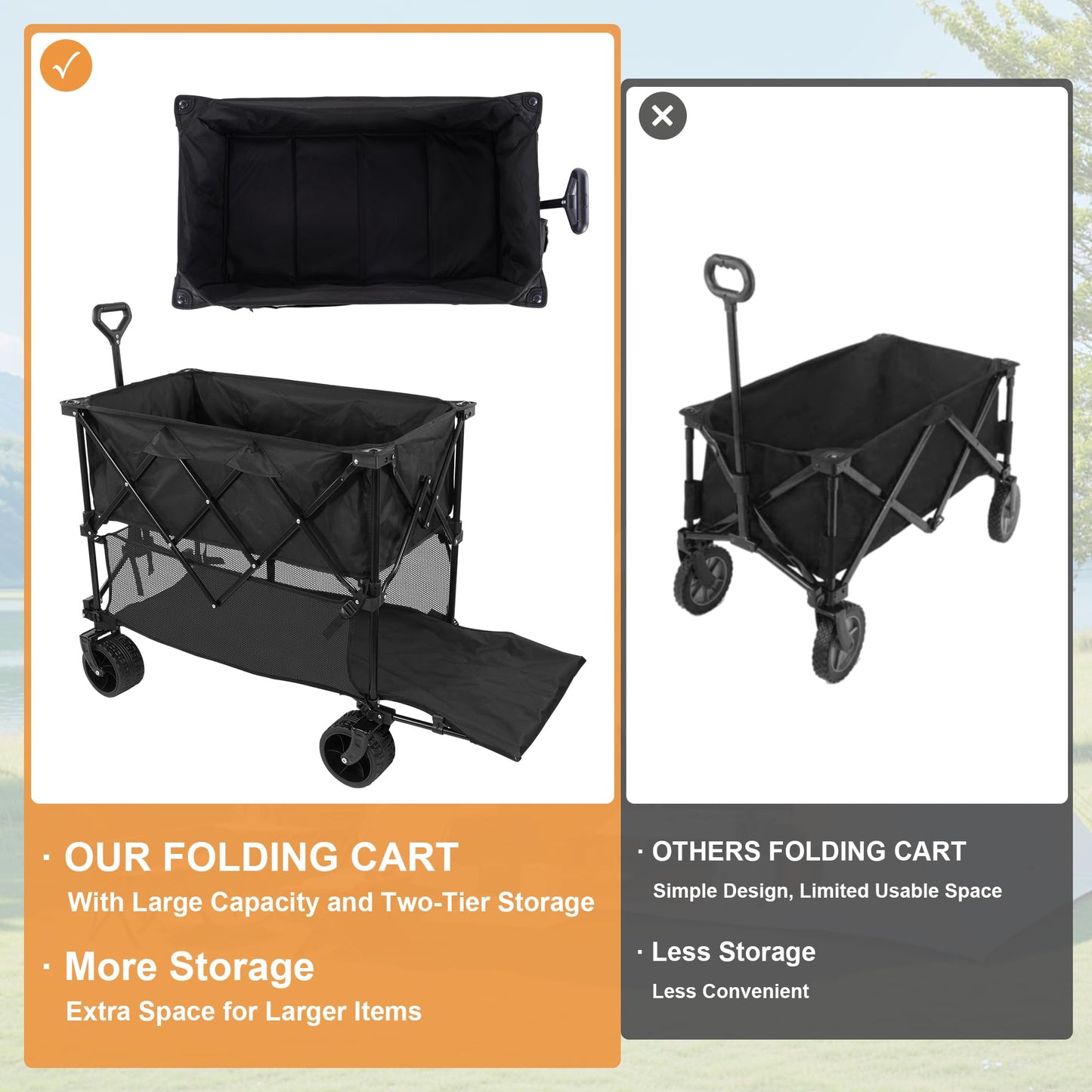 Elevon Collapsible Foldable Wagon, Grocery Beach Cart Large Capacity 450LBS, All Terrain Heavy Duty Cart with Wheels & Drink Holders, Collapsible Wagon Portable for Outdoor Beach Gardening Shopping