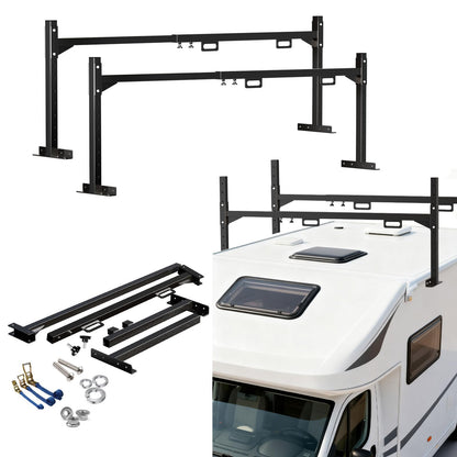 Trailer Ladder Rack, 4.1'-7.2' Adjustable Heavy Duty Ladder Holder for Enclosed & Open Trailers, Black Ladder Rack with Secure Ladder Stopper for Transport
