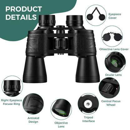 HuaZiChok 10x50 Binoculars for Adults, HD BAK4 Prism FMC Multi-Coated Lens, Waterproof Fogproof High Power Optics for Bird Watching, Hunting, Hiking, Stargazing, Sports, Travel & Astronomy