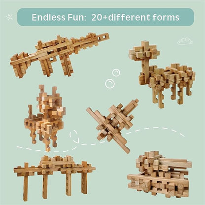 STEM Wooden Building Blocks - 20+ Shapes 3D Puzzle Brain Games Educational Toys Gift for Kids and ClassroomMontessori STEM Toys for Ages 5+ and Adults (20 in 1 Premium Version)