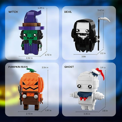 Halloween Pumpkin Ghost Witch Devil Building Blocks Kit for Kids Halloween Bricks Figures Set Toys Gifts for Kids Party Favors Goodie Bags Stuffers Easter Basket Stuffers Boys Girls 6 up