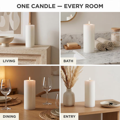 Bougies La Française Unscented Pillar Candle, White, Made in Tunisia, Ready-to-Light Cotton Wick Included, Vegetable Wax Decorative Candle, 3.15" Diameter × 7.87" Tall, Approx. 125-Hour Burn Time