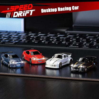 1:64 Scale Mini RC Drift Car 2.4GHz 4WD Full Proportional Model Vehicle with LED Lights Racing Sport Toy for Adults Teens (Black)
