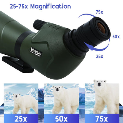 Voopon 25-75x80 Compact Spotting Scope Ultra Bright HD Lens Waterproof Frogproof Nitrogen Filled with Phone Adapter Tripod for Target Shooting, Hunting, Bird Watching, Wildlife Viewing
