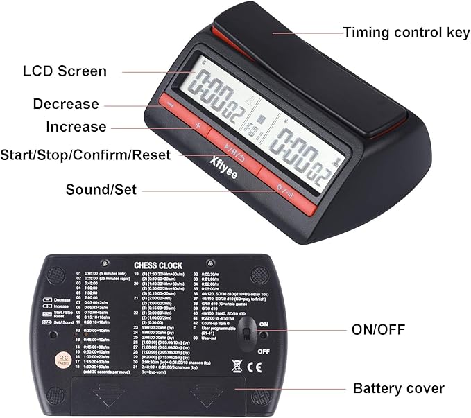 [2023 New] Xflyee Chess Clock - Digital Chess Timer Available for Portable Timer for Board Games and Chess with Bonus and Delayed Countdown Function