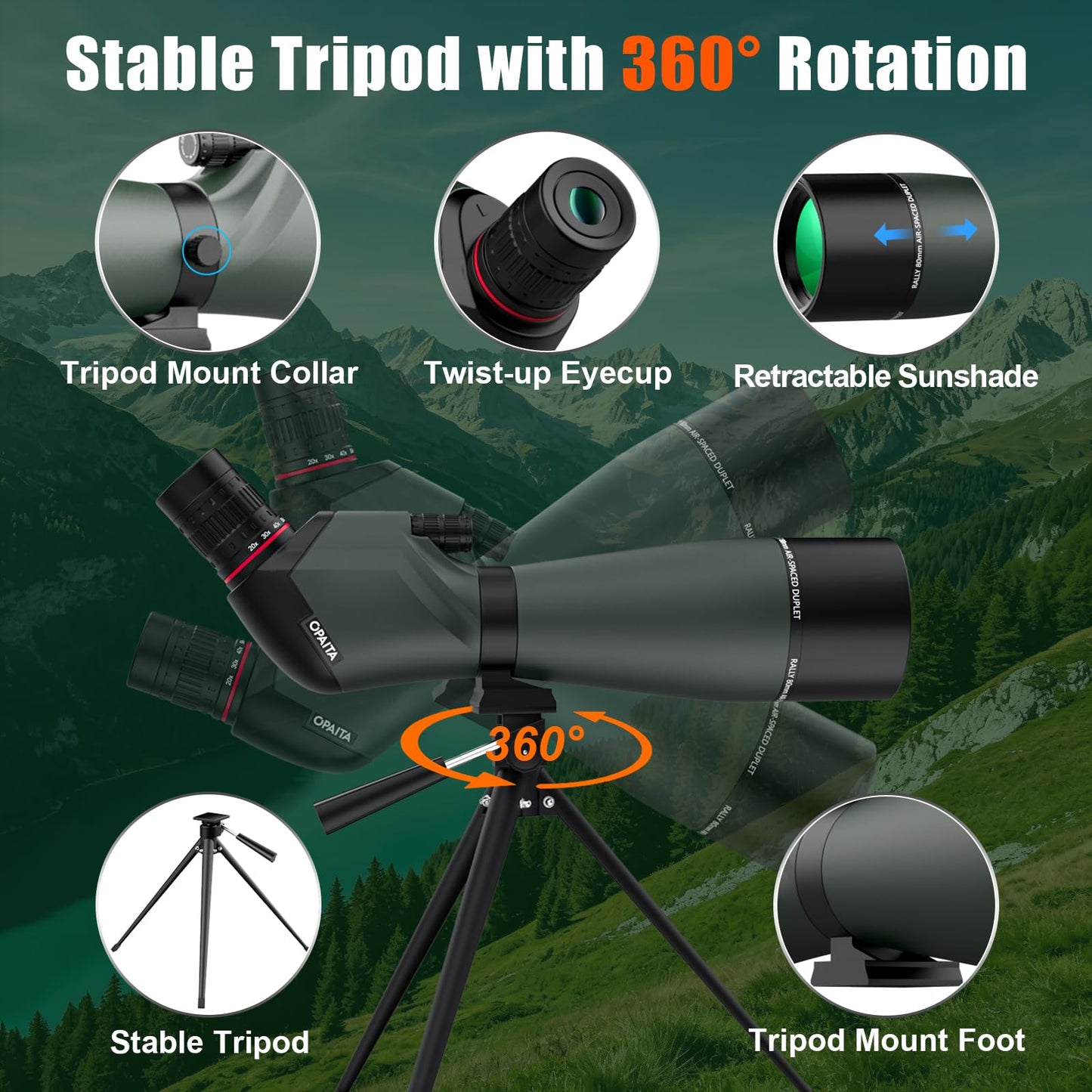 opaita 25-75x80 Spotting Scope for Target Shooting - HD Waterproof Scope for Hunting Bird Watching Wildlife Observation - High Powered Spotter Scope with BAK4 Prism Tripod & Phone Adapter