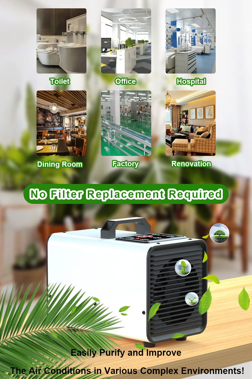 Tesiplz Ozone Negative Ion Generator,25,000mg/h Digital Touch Commercial Ozonator Odor Removal Machine,Industrial O3 Ionizer Air Purifier Deodorizer for Home Car Pet