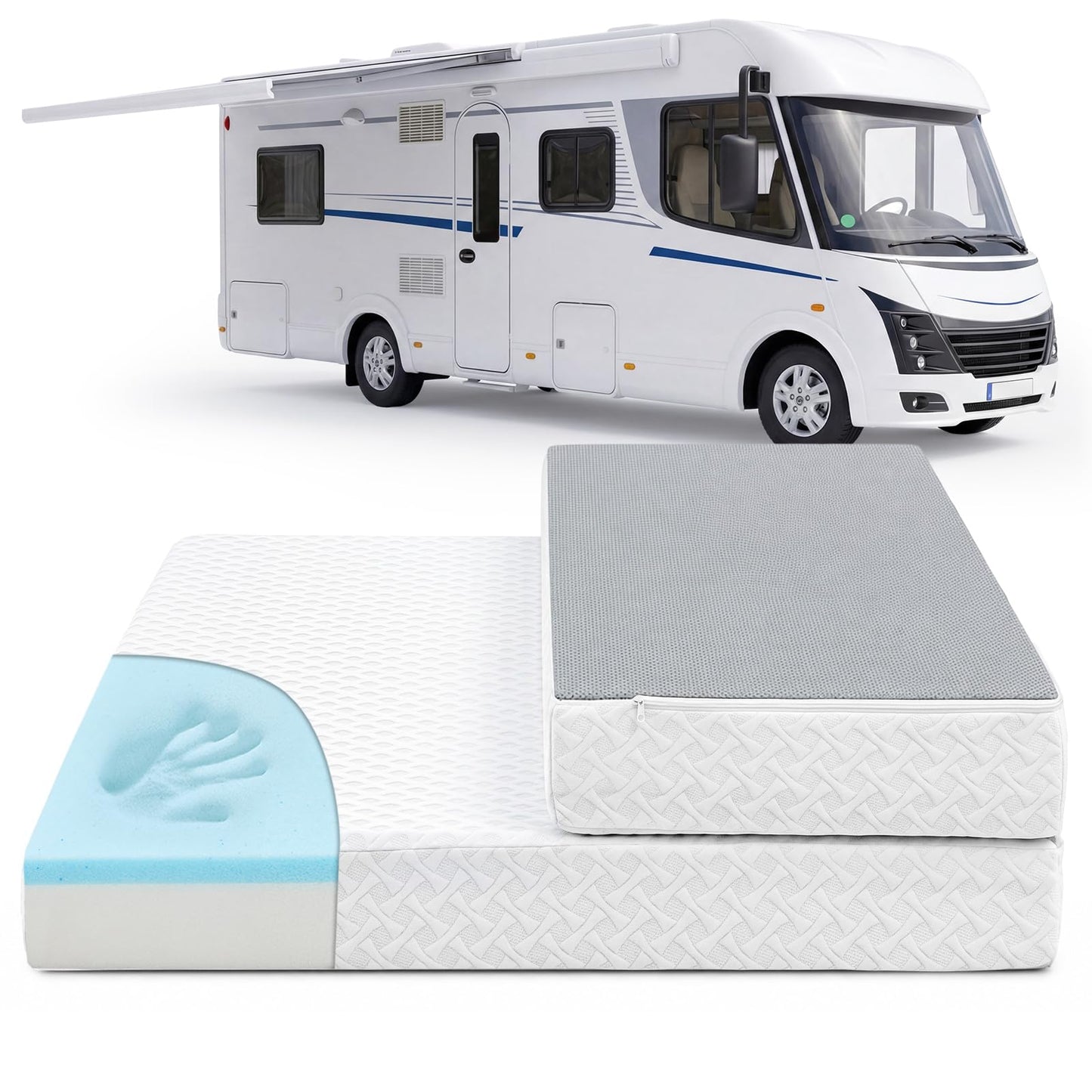Novabright 1/3 Folding RV Short Queen Mattress, 75" × 59" × 6" Bifold Memory Foam Mattress with High Resilience Support, Breathable Cover & Zipper Non-Slip Bottom for RV Camper Trailers