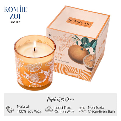 ROMIIE ZOI Scented Candle - Citrus - 6oz Aromatherapy Soy Wax Jar Candle for Home, Gifts for Women - 170g