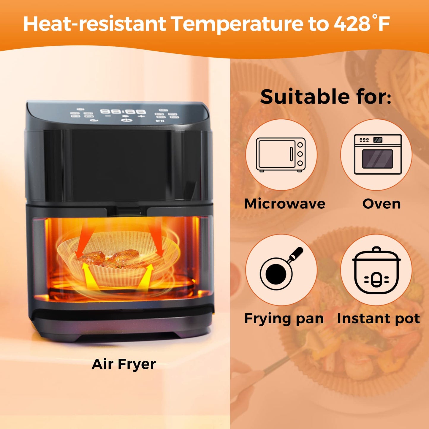 Air Fryer Disposable Paper Liners - 150Pcs 8In Square Parchment Paper Non-Stick Airfryer Basket Liners for Steamer Microwave Oven, Deep Fryer Parts & Accessories