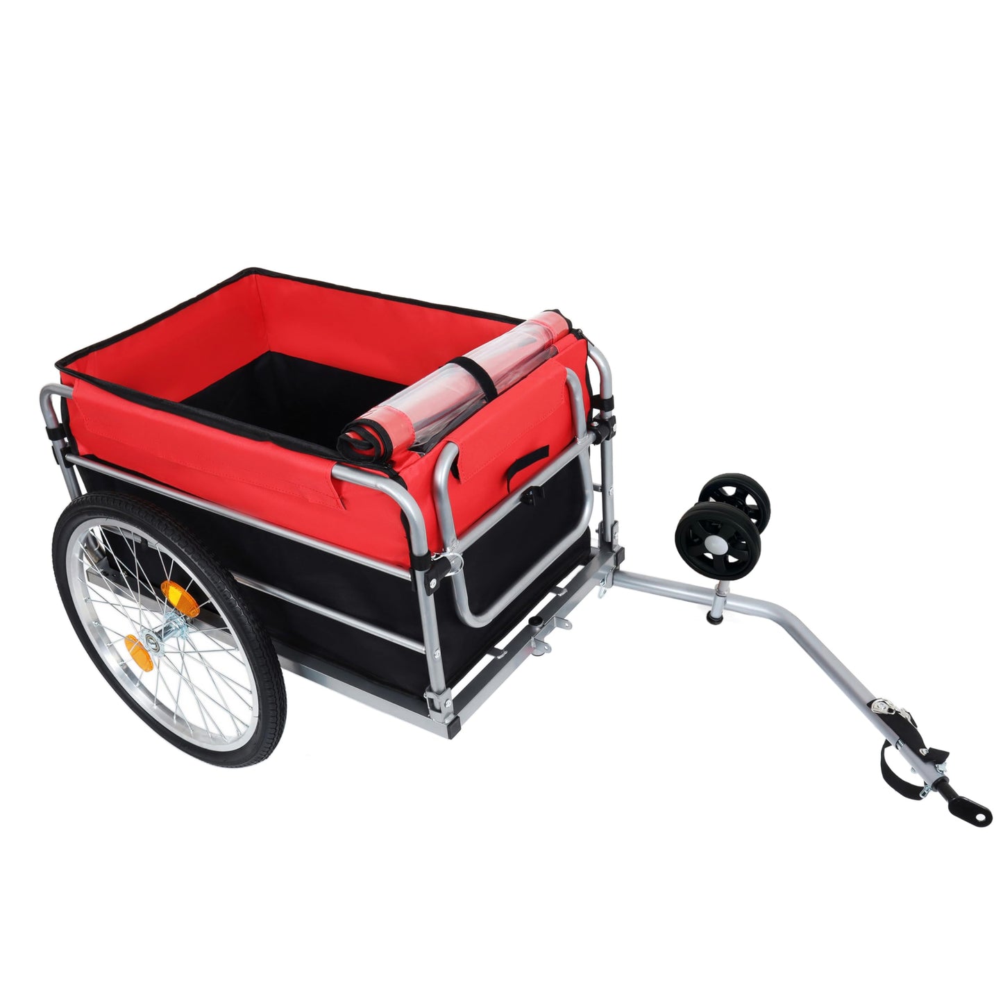 KEIKI Bike Cargo Trailer, Aluminum Luggage Cart, Heavy Duty 220 lbs Bicycle Wagon Cart, Folding Groceries Hauler with Safe Hitch System, Removable Cover, Oxford Fabric for Cycling Travel, Black+Red