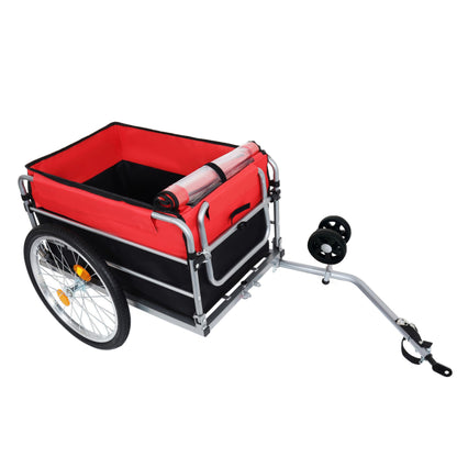 KEIKI Bike Cargo Trailer, Aluminum Luggage Cart, Heavy Duty 220 lbs Bicycle Wagon Cart, Folding Groceries Hauler with Safe Hitch System, Removable Cover, Oxford Fabric for Cycling Travel, Black+Red