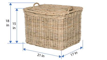KOUBOO Rattan Core Rectangular Storage Basket with Lid, Large - Wicker Basket, Decorative Storage Box, Home Organizer, Laundry Hamper, Toy Box, Kitchen Storage, Natural