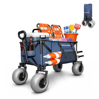 Deralumer X800 Heavy Duty Beach Wagon with 9"x4" Balloon Wheels – 200L Foldable Wagon Cart, 41" Collapsible Utility Wagon with Side Bag for Beach Essentials, Sports, Camping & Outdoor