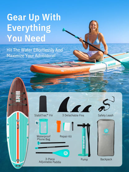 Niphean Paddle Board with Seat, 10’6’’ Paddleboard Inflatable Paddle Board with Seat Anti-Slip EVA Deck and StabilTrac Fin, Inflatable Paddle Boards for Adults & Youth of All Skill Levels