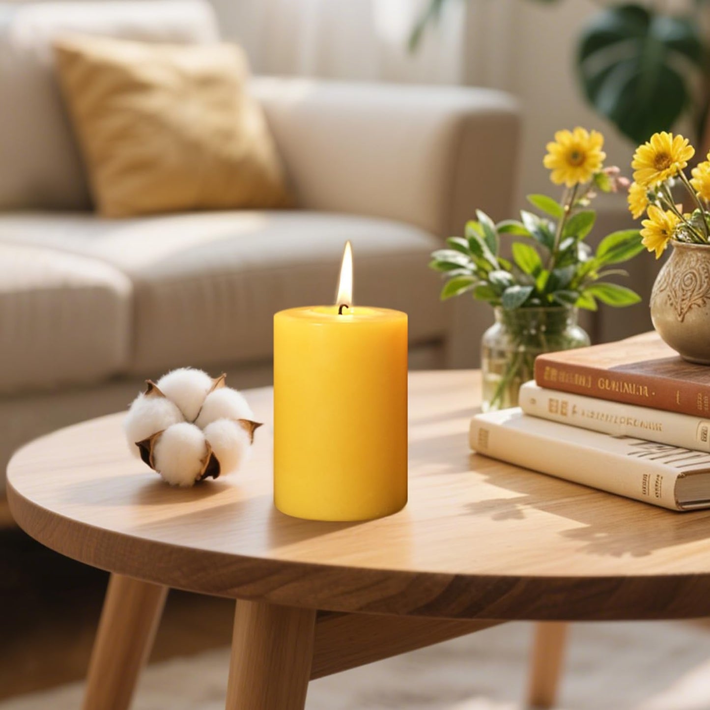 Natural Beeswax Pillar Candle, 120 Hours Long Burning Emergency Candles Unscented Pure Beeswax Pillar Candles 3x4in Dripless Bees Wax Candles for Home Paryer Parties, 2 Packs