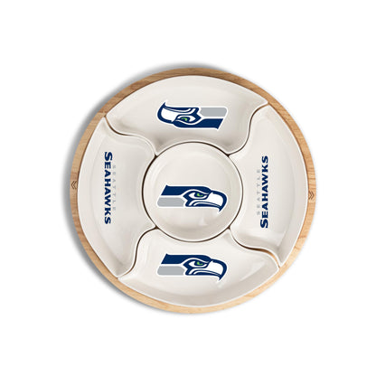The Memory Company Officially Licensed 16" 5-Section Serving Tray w/Wood, Seattle Seahawks