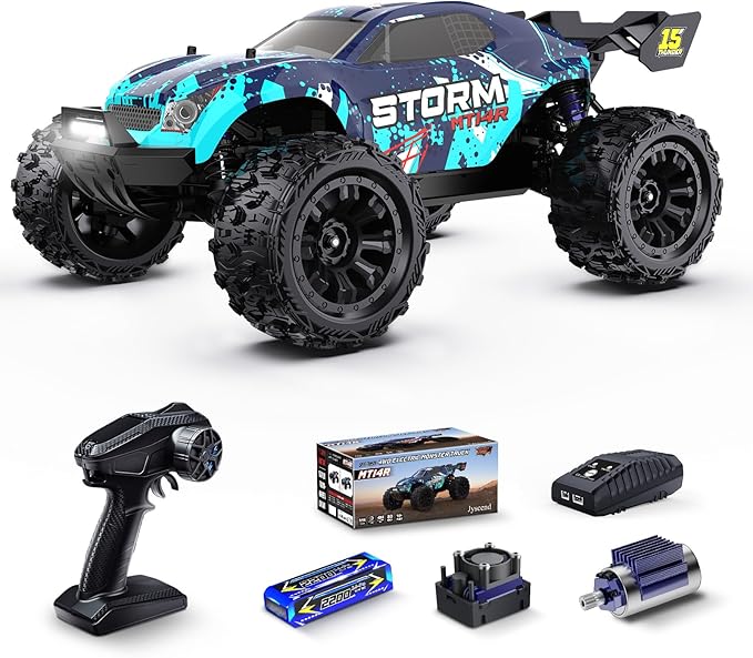 1/14 Scale Fast Brushless RC TruckMax 50 MPH High-Speed 4X4 Off-Road VehicleWaterproof All-Terrain Remote Control Truggy with 3S LiPo Battery - Includes 4 Spare Parts Kits