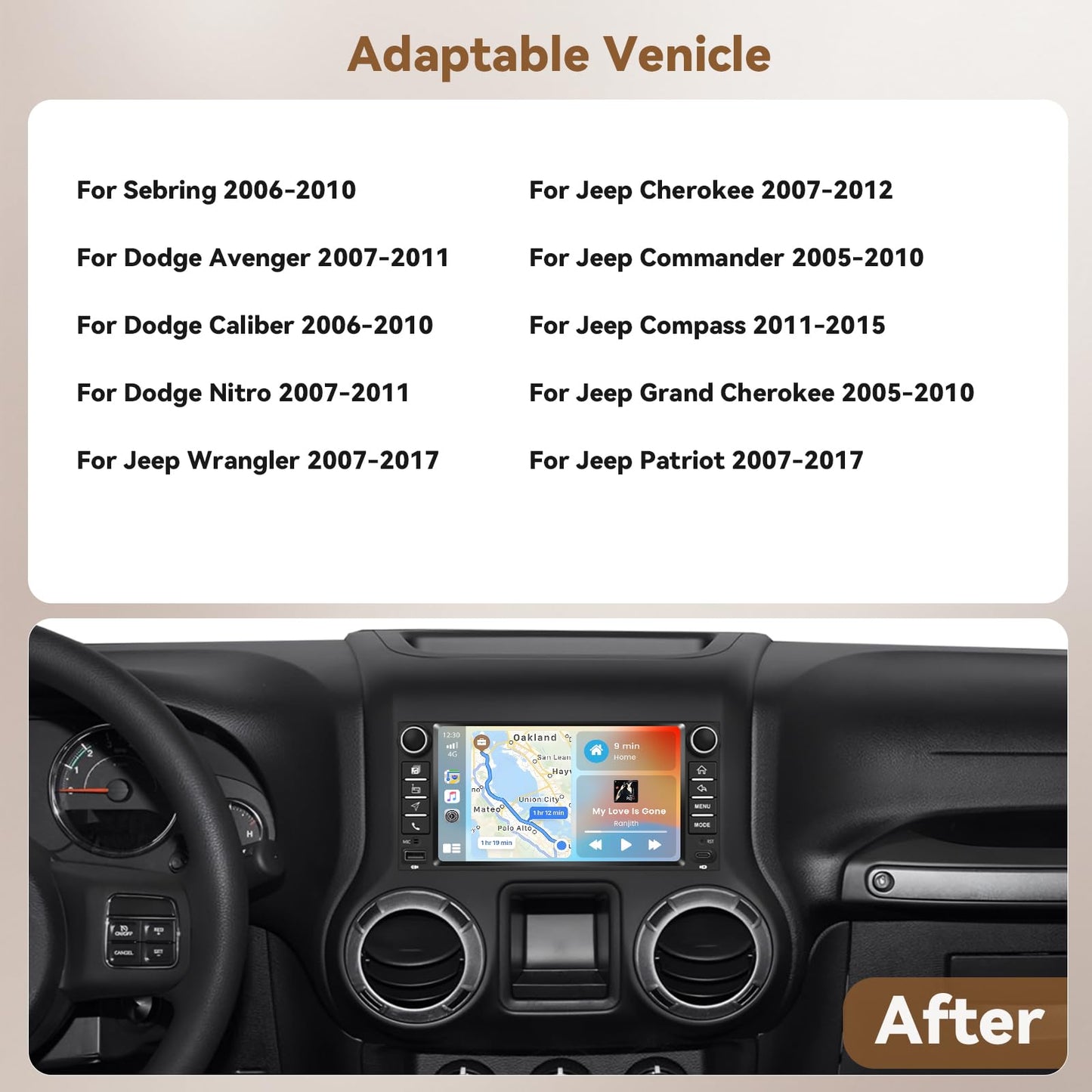 [4+128G] Android 15 Car Stereo for Jeep Wrangler 09-18/Jeep Compass 11-15, 7'' in-Cell Touchscreen Radio Wireless Carplay Android Auto 5G WiFi/Bluetooth Mirror Link GPS SWC FM/RDS/EQ Backup Cam+Mic