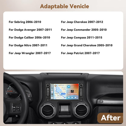 [4+128G] Android 15 Car Stereo for Jeep Wrangler 09-18/Jeep Compass 11-15, 7'' in-Cell Touchscreen Radio Wireless Carplay Android Auto 5G WiFi/Bluetooth Mirror Link GPS SWC FM/RDS/EQ Backup Cam+Mic