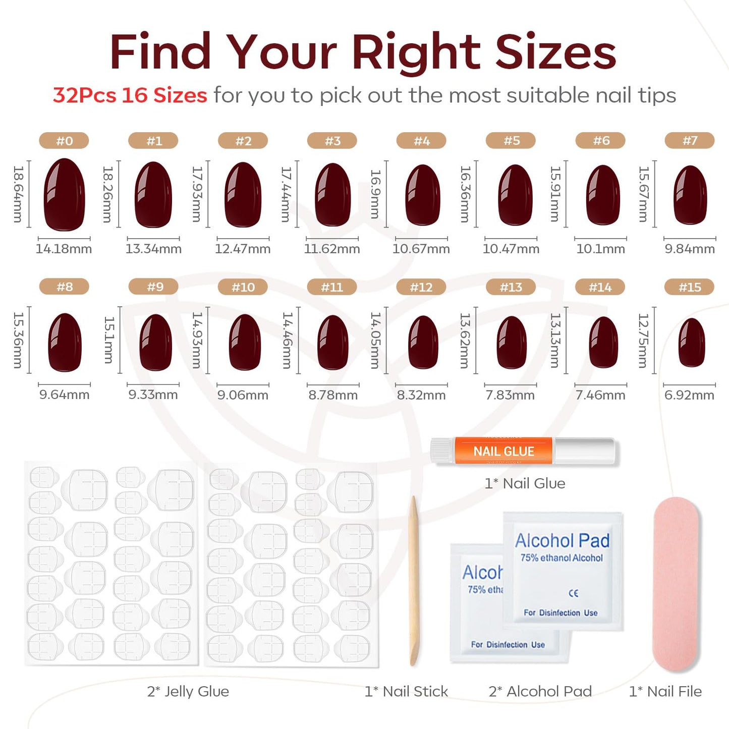 modelones Pink Short Press on Nails, Fall Halloween Oval Fake Nails Kit Press Ons with Nail Glue, Adhesive Tabs, Nail File, Prep Pad, Manicure Stick, 32Pcs 16 Sizes