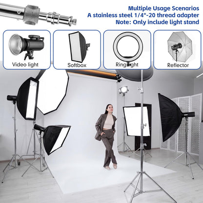 Tellegloww 4 Pack 9.2 FT Stainless Steel Light Stand Photography with 1/4” to 3/8” Screw Adapter Heavy Duty Photography Tripod Lights Stand for Strobe LED Video Lights Ring Light Monolight Softbox