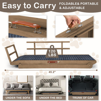 Dog Ramp for Beds, Cars, Couches, Dog Steps Anti-Slip Surface, Dogs Ramps for Old Small Pet,High Traction with Platform, 7 Adjustable Heights 16" to 27" Up, Portable Stairs Design for Dogs, 45.3" Long