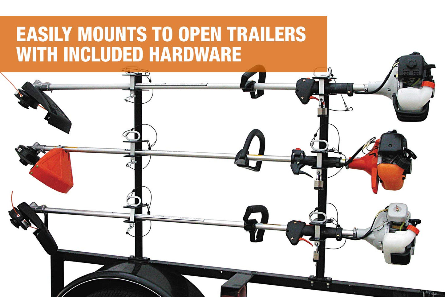 Buyers Products LT13 3-Position Lockable Weed Wacker/Trimmer Rack for Landscape Trailers - Adjustable, Black Powder-Coated Steel, Holds 3 Weed Eaters, Rust-Resistant Lawn Edger Rack, Made in USA