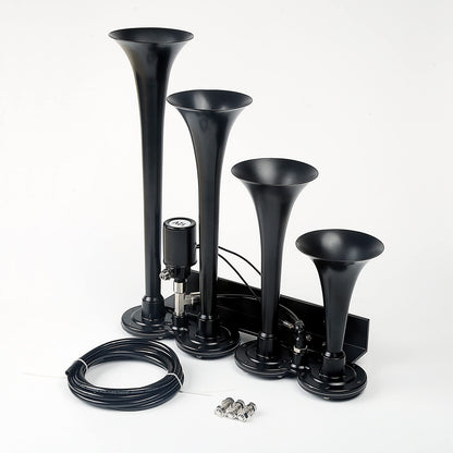 HONSDUKE 3 Liter Train Horn Kit for Trucks/Car/Semi. Complete Onboard System of 150psi Air Compressor, 1 Gallon Tank, 4 Trumpets. Super Loud dB. Fits All DC12V Vehicles Like Pickup/Jeep/RV/SUV