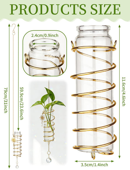 3 Pack Hanging Propagation Station with Crystal Sunshine Catcher Glass Window Propagation Tubes Vases with Gold Metal Chain for Indoor Hydroponics Plants Home Decor