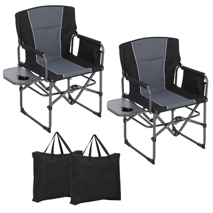 GarveeLife 2 Pack Oversized Directors Camping Chair, Portable Folding Chair for Adults Support 400 lbs, Heavy Duty Lawn Chair with Side Table, for Camping, Sports, Picnic, Beach, Fishing, Black