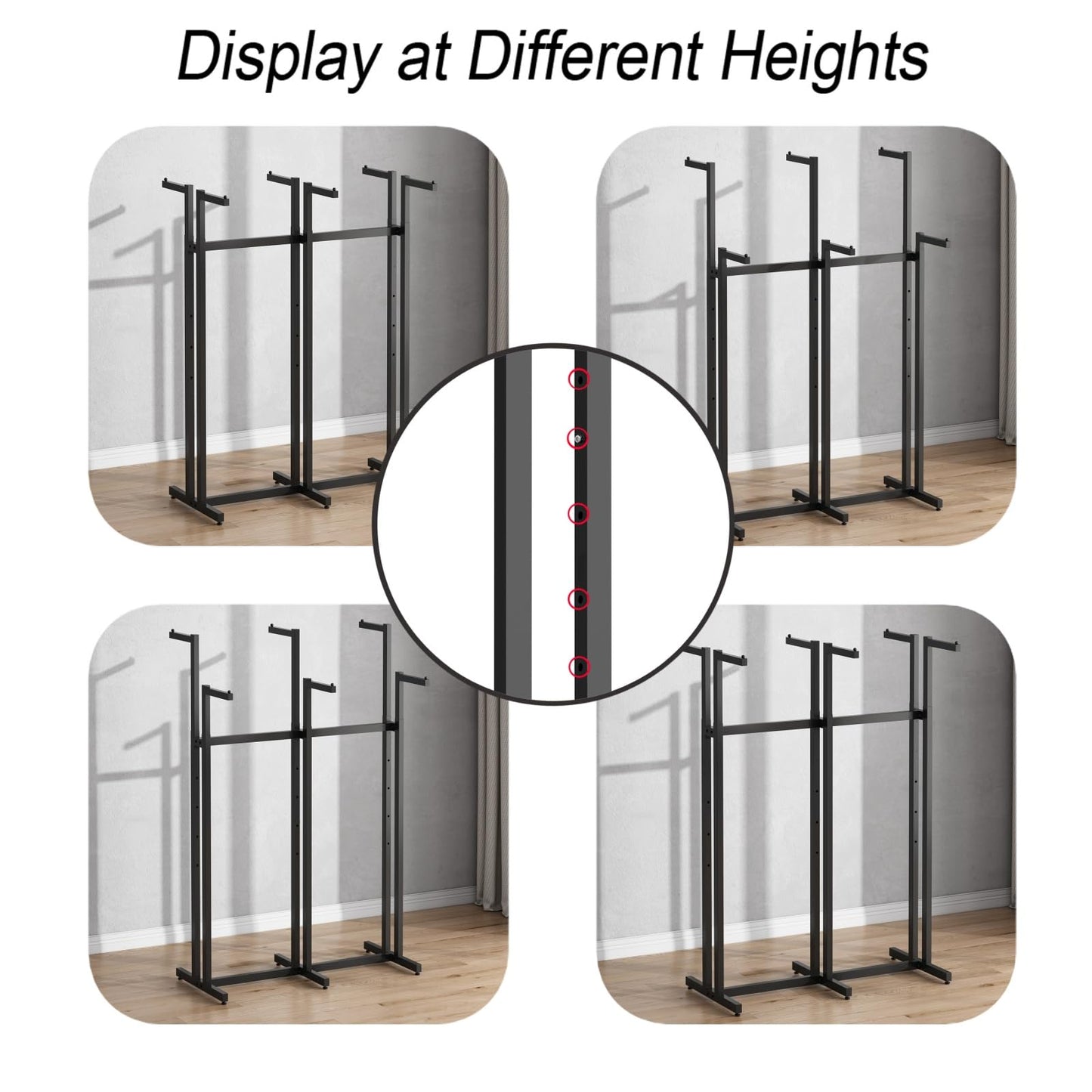 WTPLWD Black Clothes Rack with 6 Straight Arms, Metal Clothing Rack for Hanging Clothes, Freestanding Garment Rack Heavy Duty, 46" to 63" Adjustable Height Retail Clothing Rack for Boutiques Display