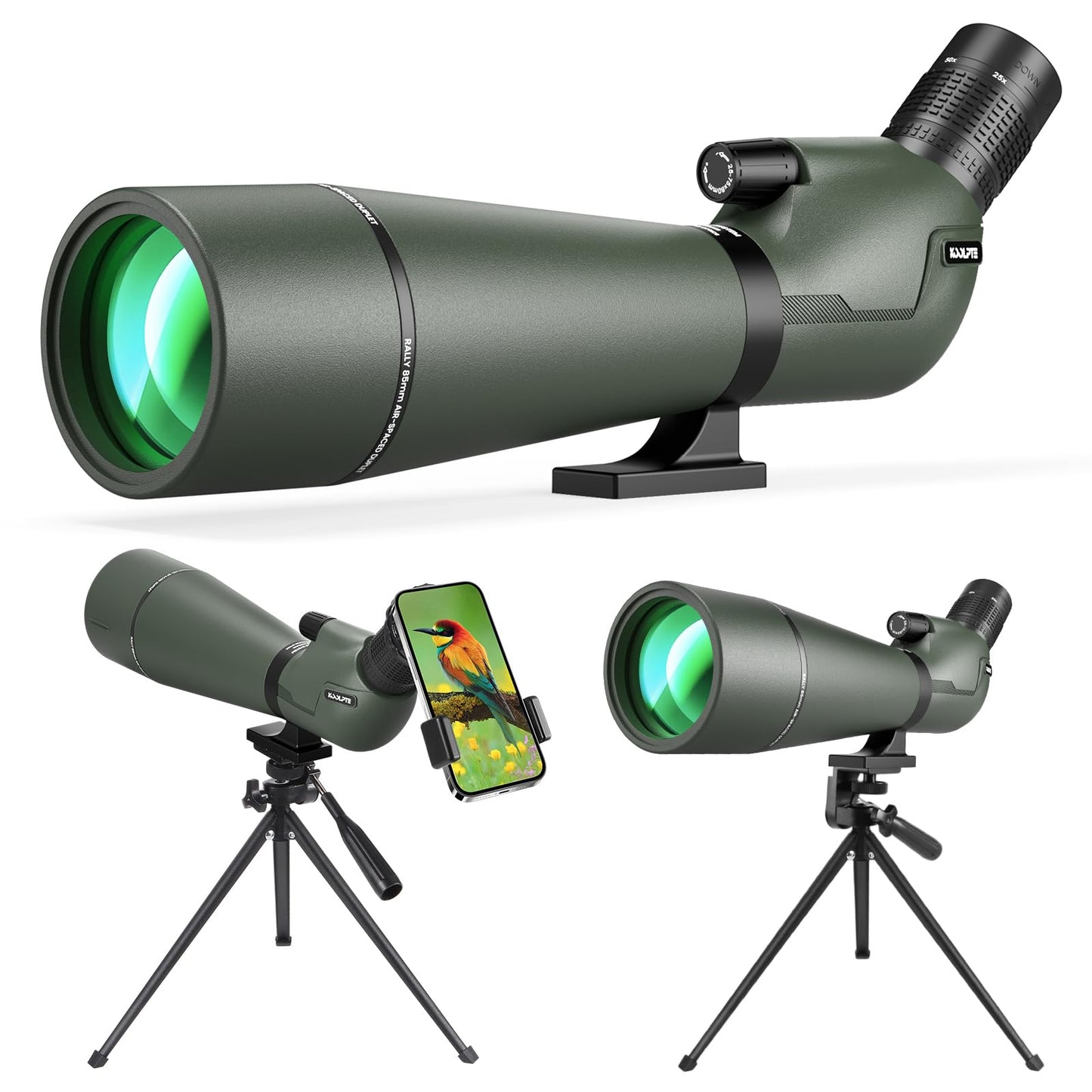 25-75x85 Spotting Scope with ED Glass, Phone Adapter, Tripod & Carrying Bag - Fully Multi-Coated BAK4 Waterproof Zoom Spotter Scope for Bird Watching, Wildlife Viewing, Hunting (Green)