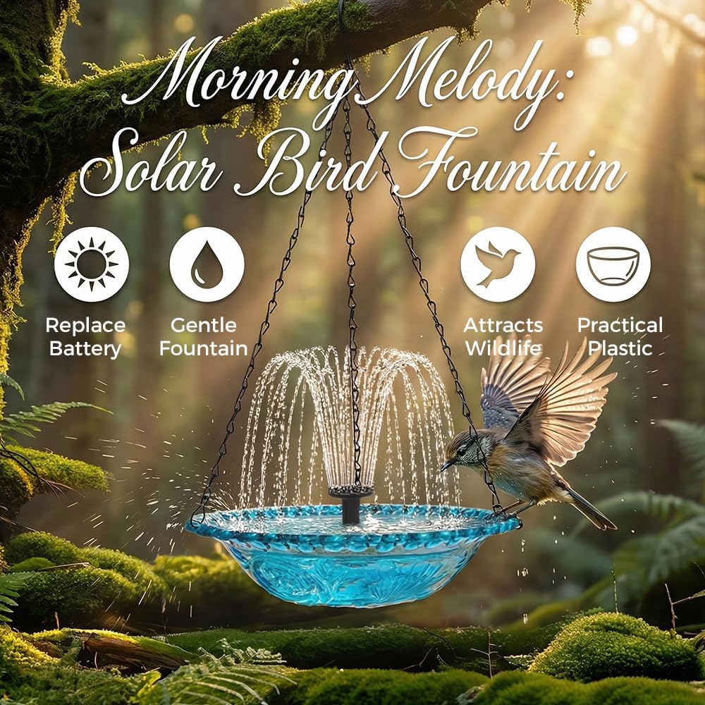 Solar Cascade Bird Bath Fountain - New 2026 Hanging Water Feature for Garden & Patio | Blue