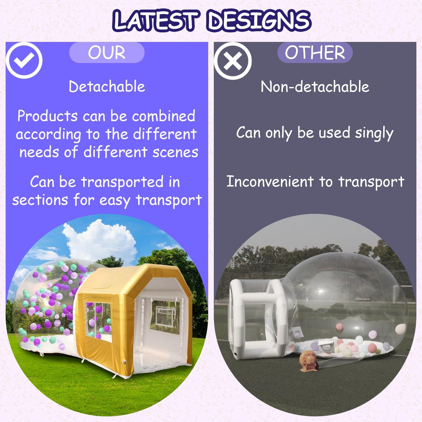 10ft Inflatable Bubble House Dome with Tunnel for Kids, Clear TPU Balloon Tent for Parties, Includes 450W Air Blower & 600W Air Pump