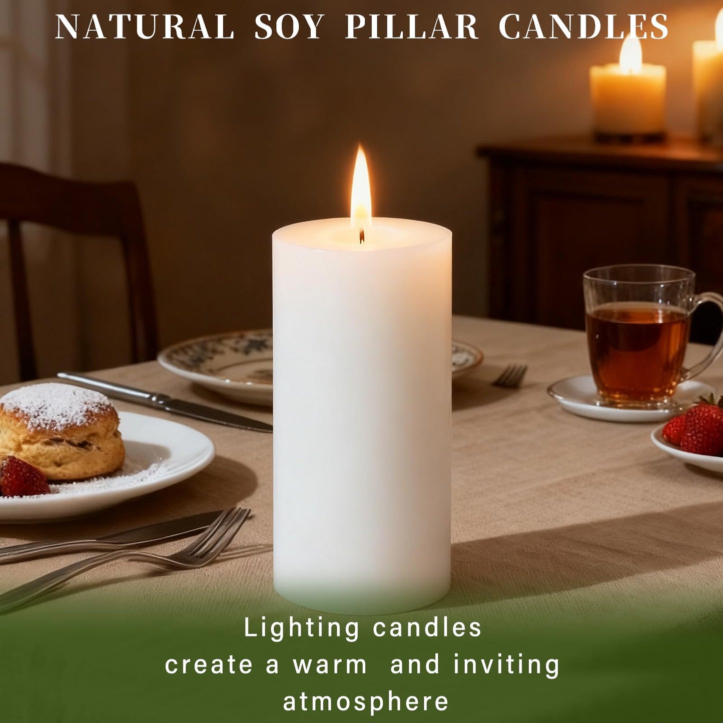 2.8x6 Inch Soy White Pillar Candles 255 Hours Long Burning Natural Unscented Non-Toxic White Soy Wax Candle Handmade Smokeless Soybean Pillar Candle for Wedding Table Home, 3 Pack