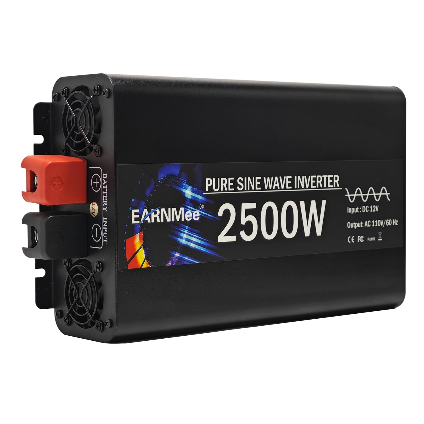 Power Inverter 2500 Watt,Vehicles 12V to 110V Converter 2500w,Power Adapter,Pure Sine Wave Inverter for Car,RV,Solar,Truck,Camping Gear,with LCD Display