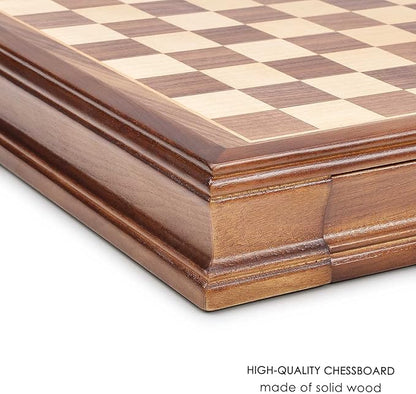 AMEROUS 12.8 x 12.8 Magnetic Wooden Chess Set with 2 Built-in Storage Drawers - 2 Bonus Extra Queens - Gift Packaging - Staunton Chess Pieces Board Games Chess Sets for Adults and Kids