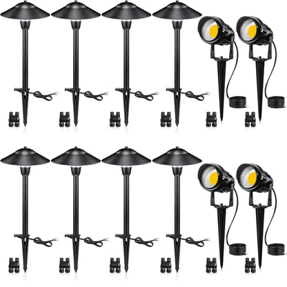 SUNVIE LED Low Voltage Landscape Lighting 12V Landscape Lighting Kit with Connectors, Low Voltage Pathway Lights with Spotlights Aluminum Pathway Lights Wired Waterproof for Patio Yard Garden, 12 Pack